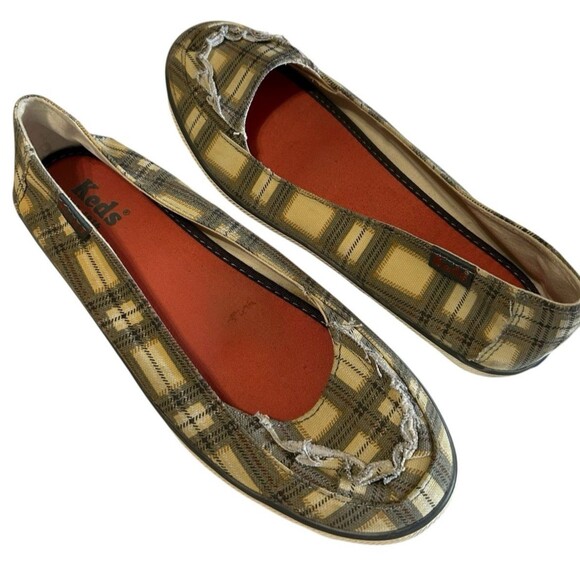Keds Buttercup Plaid Mini Canvas Ivory Gray Cushion Slip On Flat Shoes Size 7.5 - Picture 3 of 11